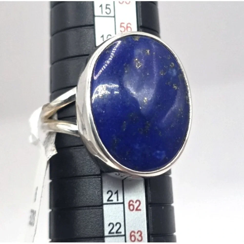 Genuine Lapis Lazuli Oval Ring Sterling Silver 925 Size 9 Bezel Set Handmade NWT